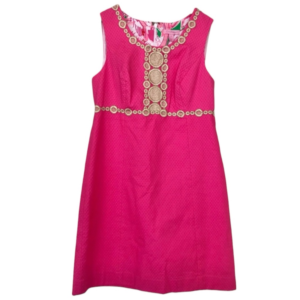 LILLY PULITZER Rosie Shift Dress in Hotty Pink w/ Gold Trim Size 14 -- NWT - Picture 5 of 9